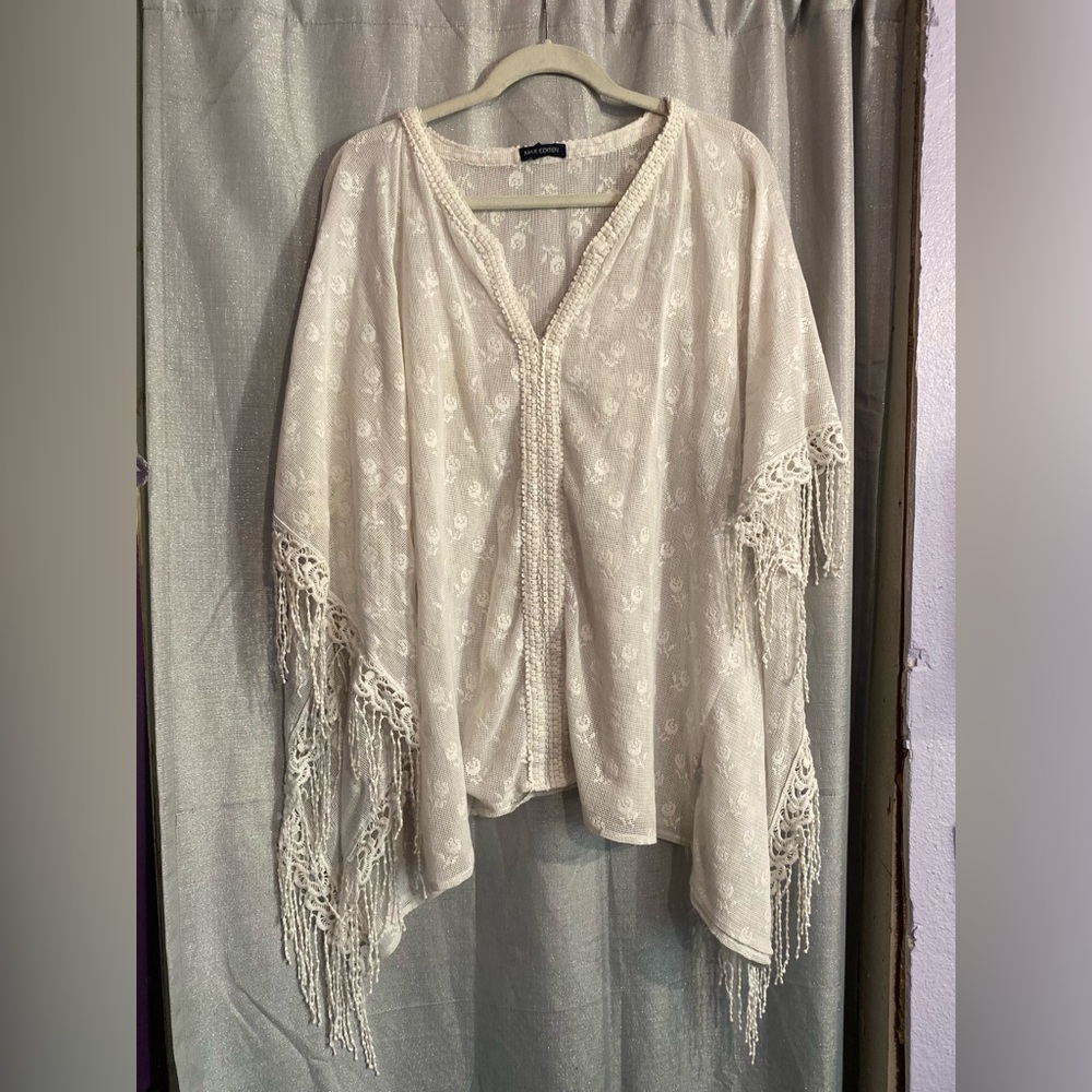Max Edition Cream Fringe Boho Poncho size L/ XL
